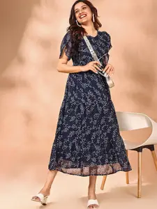 Raiyani Fashion Printed Georgette Fit & Flare Tiered Maxi Dress