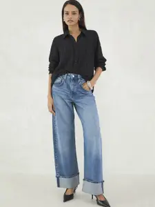 FEMMELLA Women Textured Button Down Shirt Style Top