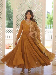 Fashion Basket Embroidered Fit & Flared Anarkali Gown Ethnic Dresses With Dupatta
