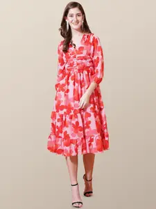 Chemistry Floral Print Puff Sleeve Georgette Empire Midi Dress