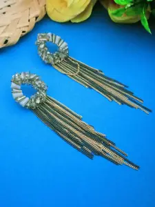 DIVASTRI Gold-Plated Contemporary Artificial Beads Tasselled Drop Earrings