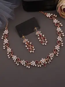 Lyriss Set Of 2 Gold Plated American Diamond Stone Studded Necklace With Drop Earrings