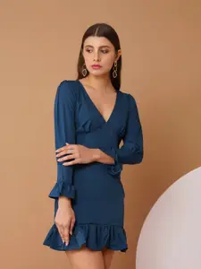 Chemistry V-Neck Bell Sleeves Crepe Drop-Waist Mini Dress