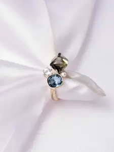 Reenisaa Gold-Plated Crystals-Studded Adjustable Finger Ring