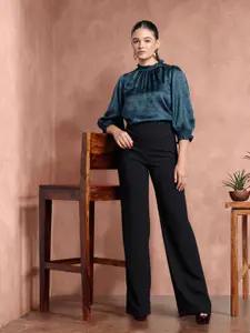 all about you Floral Self Designed High Neck Puff Sleeve Regular Top