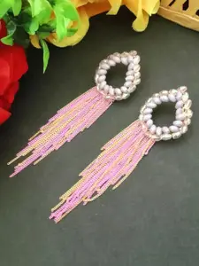 DIVASTRI Gold-Plated Artificial Beaded Contemporary Drop Earrings