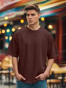 Leotude Men Solid Round Neck Cotton Relaxed Fit T-shirt
