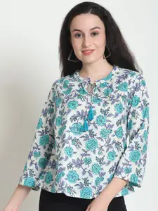 BAESD Women Floral Printed Tie-Up Neck Pure Cotton Top