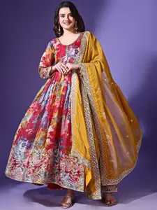 Fashion Basket Embroidered Georgette Anarkali Gown Ethnic Dress With Dupatta