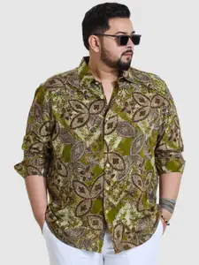 Snitch Men Plus Size Classic Regular Fit Spread Collar Floral Printed Casual Shirt