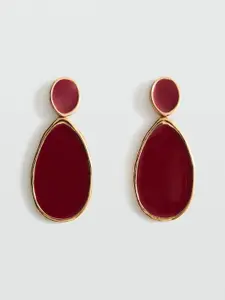 MANGO Stone Studded Teardrop Shaped Drop Earrings