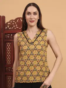 Anouk Rustic Ethnic Motifs Printed V-Neck Pure Cotton Dobby Kurti