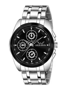 LOUIS DEVIN Men Brass Embellished Dial & Stainless Steel Bracelet Style Straps Analogue Watch LD-G036-BLK
