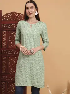 Anouk Rustic Ethnic Motifs Printed Keyhole Neck Three-Quarter Sleeves Straight Kurta