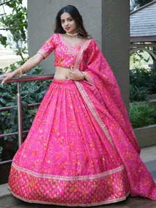 FABPIXEL Embroidered Semi-Stitched Lehenga & Unstitched Blouse With Dupatta