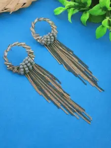 DIVASTRI Gold-Plated Artificial Beaded Contemporary Shaped Chain Drop Earrings