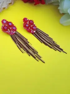 DIVASTRI Gold-Plated Artificial Beaded Floral Shaped Drop Earrings