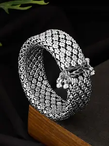 ATIBELLE Silver Plated Floral Shaped Textured Bangle