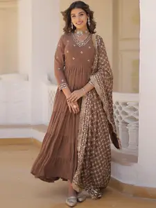 Fashion Basket Embroidered Fit & Flared Anarkali Gown Ethnic Dresses With Dupatta