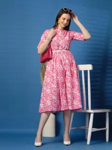 Sangria Printed Pure Cotton Fit and Flare Dress