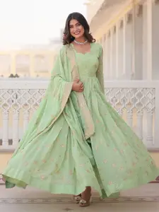 Fashion Basket Embroidery Fit & Flared Georgette Anarkali Gown Ethnic Dresses With Dupatta