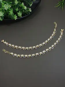 I Jewels Gold-Plated Kundan Studded Anklets