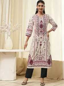 Biba Ethnic Motifs Printed Pure Cotton Straight Kurta