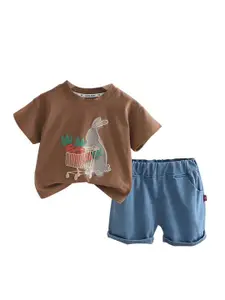 StyleCast x Revolte Boys Printed Round Neck T-shirt With Shorts