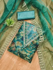 KALINI Floral Embroidered Organza Unstitched Dress Material