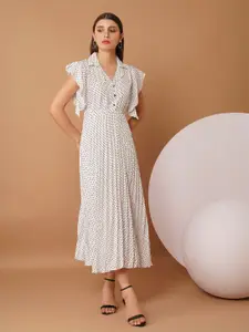 Chemistry Polka Dot Print Flutter Sleeve Crepe Maxi Dress