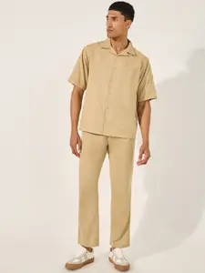 Styli Men Linen Blend Relaxed Fit Shirt & Trousers Co-ord Set