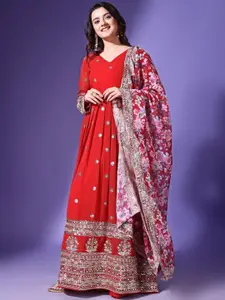Fashion Basket Women Floral Embroidered Anarkali Gown and Dupatta Set