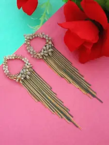 DIVASTRI Gold-Plated Contemporary Artificial Beads Tasselled Drop Earrings