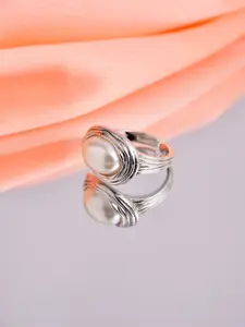 Reenisaa Rhodium-Plated Pearls-Studded Adjustable Finger Ring
