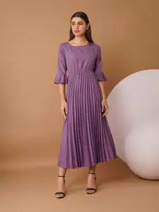 Chemistry Women Crepe Accordion Pleats Fit & Flare Midi Dress