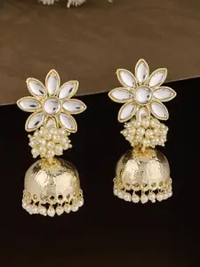ATIBELLE Gold-Plated Kundan Stone Studded Dome Shaped Jhumkas
