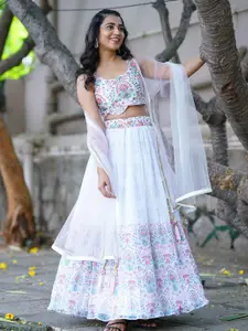 FABPIXEL Embroidered Kalamkari Semi-Stitched Lehenga & Unstitched Blouse With Dupatta