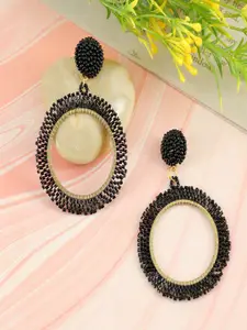 Sangria Gold-Plated Artificial Beads Beaded Circular Shaped Dangle Drop Earrings