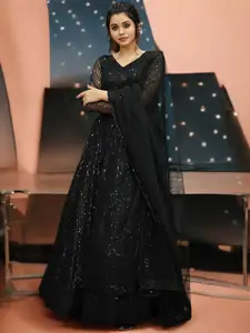 FABPIXEL Embroidered Sequinned Semi-Stitched Lehenga & Unstitched Blouse With Dupatta