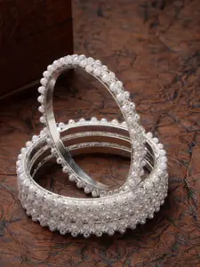 ANIKAS CREATION Set Of 4 Silver-Plated Pearl-Beaded Bangles