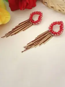 DIVASTRI Gold-Plated Artificial Beads Contemporary Shaped Drop Earrings