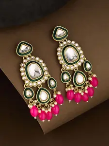 ATIBELLE Gold-Plated Kundan Studded Contemporary Shaped Drop Earrings