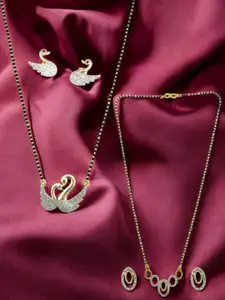 FEMMIBELLA Gold-Plated Artificial Stones and Beads Mangalsutra With Earrings