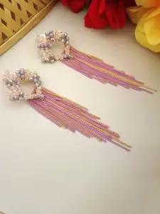 DIVASTRI Gold-Plated Artificial Beads Contemporary Drop Earrings