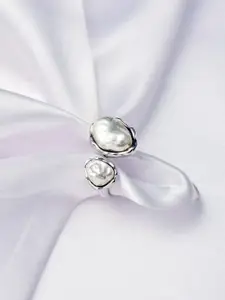 Reenisaa Rhodium-Plated Pearls Studded Adjustable Finger Ring