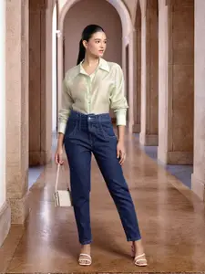 all about you Women Mom Fit High-Rise Light Fade Stretchable Jeans