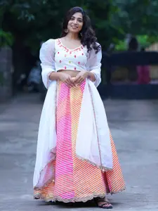 FABPIXEL Embroidered Mirror Work Semi-Stitched Lehenga & Unstitched Blouse With Dupatta