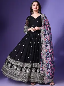 Fashion Basket Embroidered Georgette Anarkali Gown Ethnic Dress With Dupatta