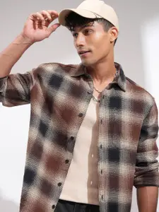 HIGHLANDER Men Comfort Relaxed Fit Cutaway Collar Checked Cotton Casual Shirt