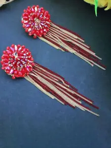 DIVASTRI Gold-Plated Artificial Beaded Floral Shaped Drop Earrings